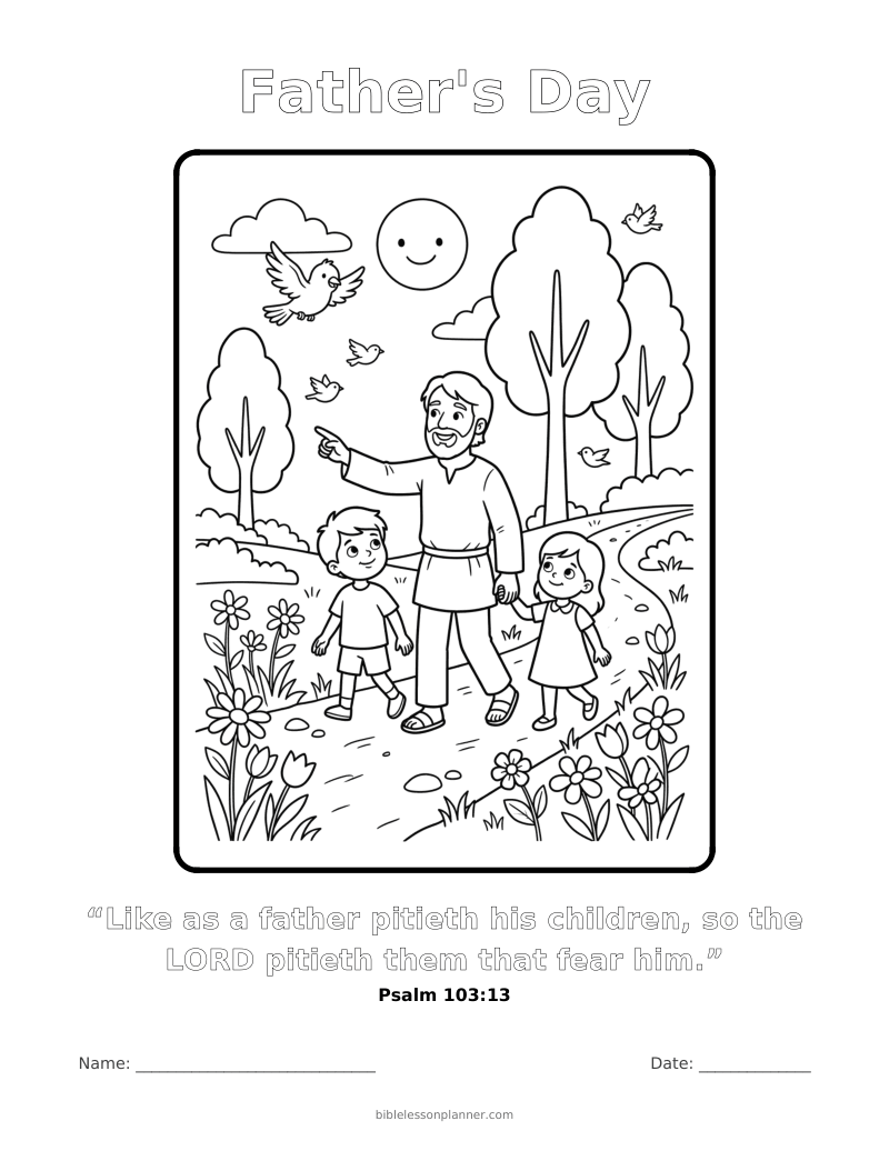 Father's Day coloring page to print, with the memory verse Psalm 103:13