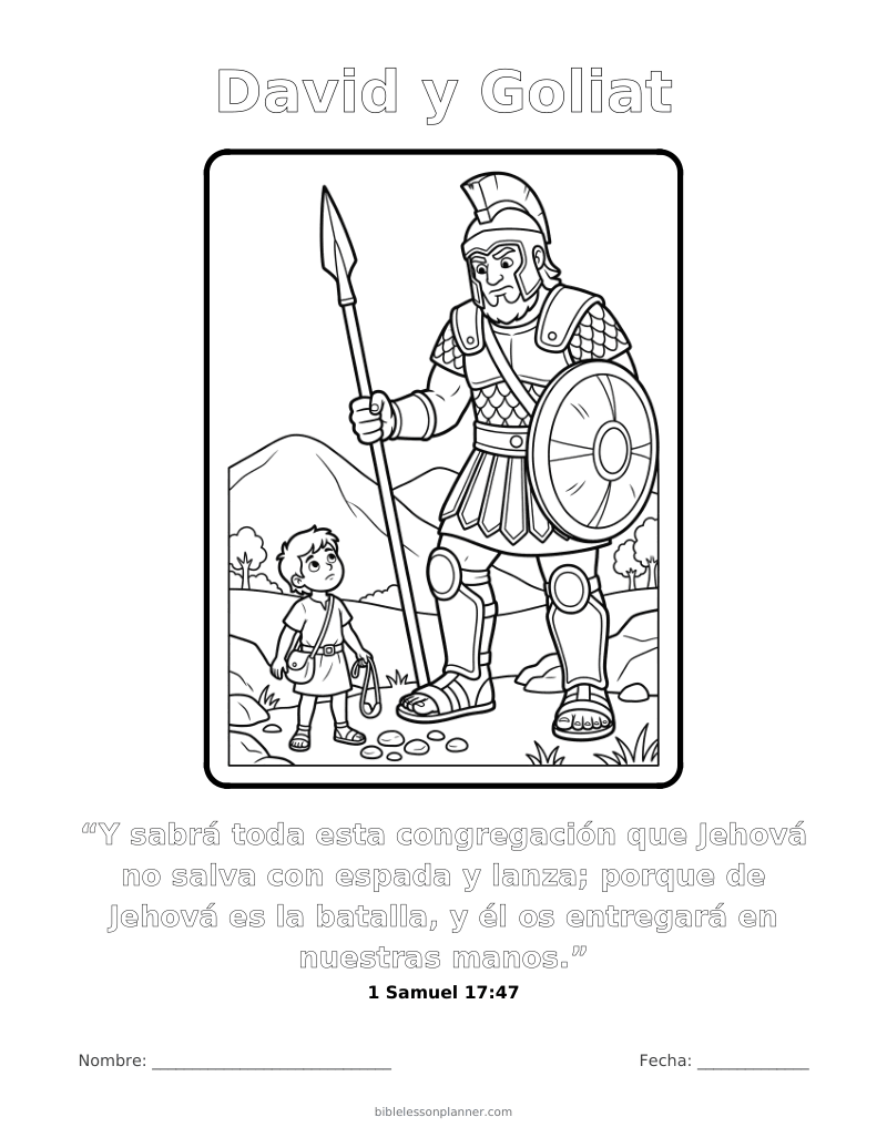 Dibujo para colorear de David y Goliat, para imprimir, con el versículo 1 Samuel 17:47