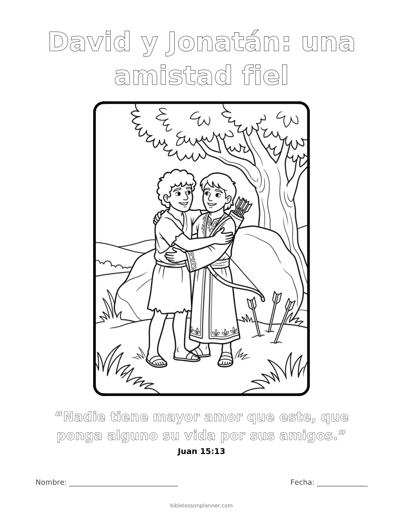 Dibujo para colorear: David y Jonatán - una amistad fiel, para imprimir, con el versículo Juan 15:13