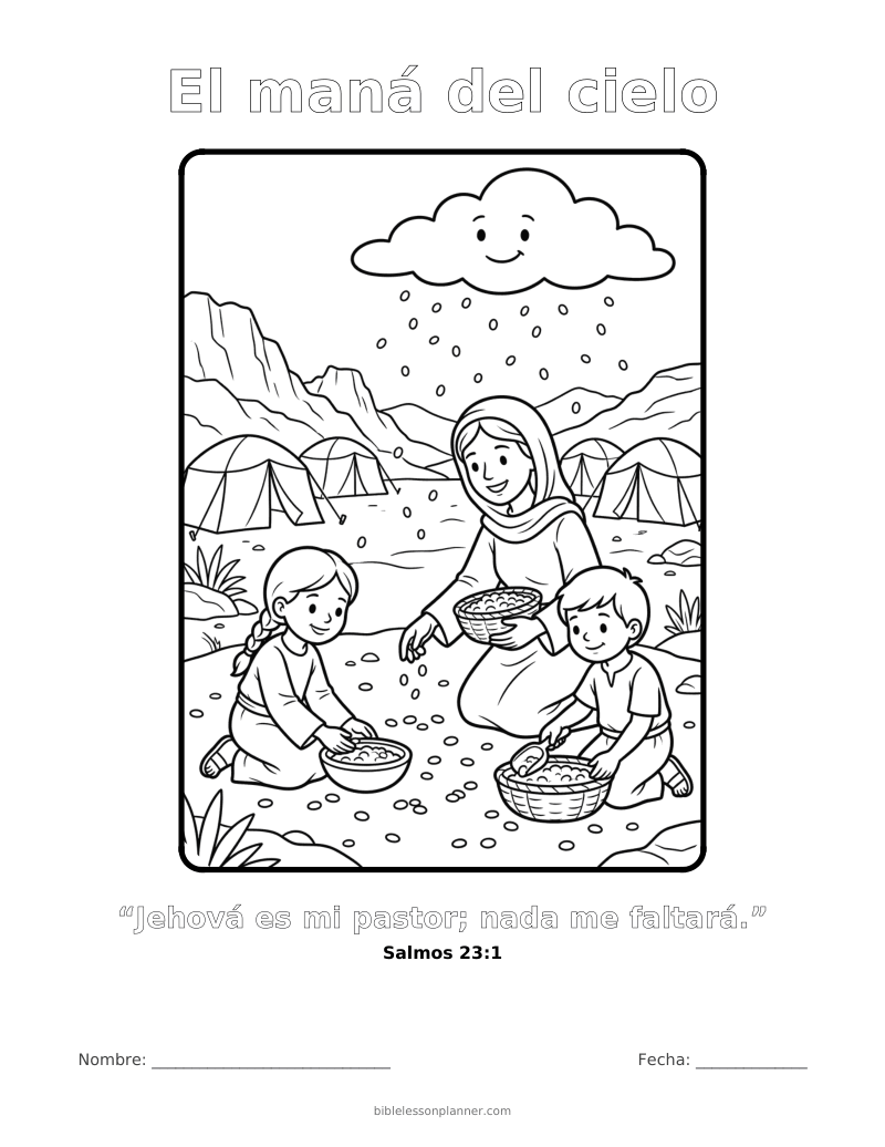 Dibujo para colorear del maná del cielo, para imprimir, con el versículo Salmos 23:1