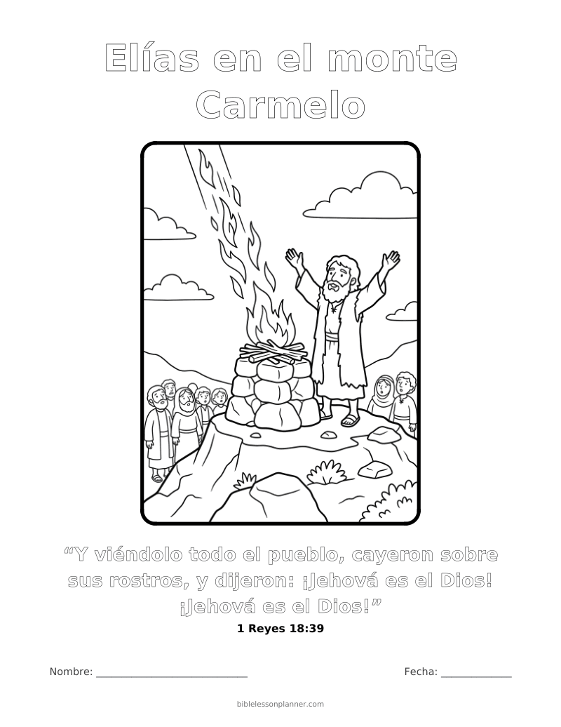 Dibujo para colorear de Elías en el monte Carmelo, para imprimir, con el versículo 1 Reyes 18:39