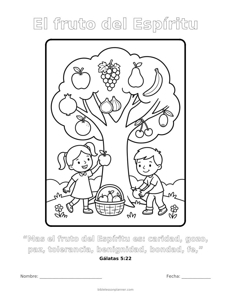 Dibujo para colorear del fruto del Espíritu, para imprimir, con el versículo Gálatas 5:22