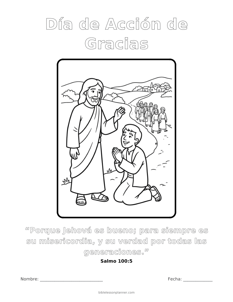 Dibujo para colorear del Día de Acción de Gracias, para imprimir, con el versículo Salmo 100:5