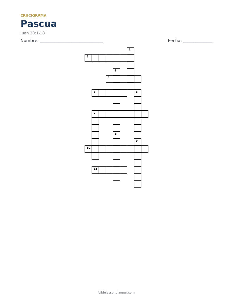 Crucigrama bíblico de Pascua, para imprimir, con pistas horizontales y verticales