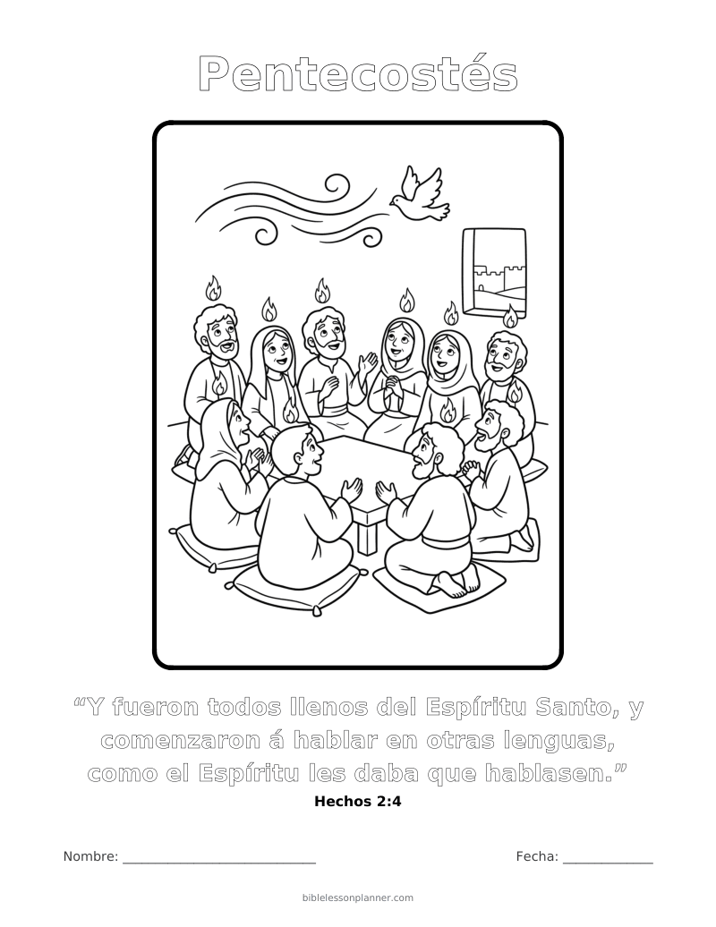 Dibujo para colorear de Pentecostés, para imprimir, con el versículo Hechos 2:4