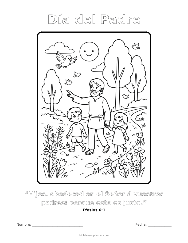 Dibujo para colorear del Día del Padre, para imprimir, con el versículo Efesios 6:1