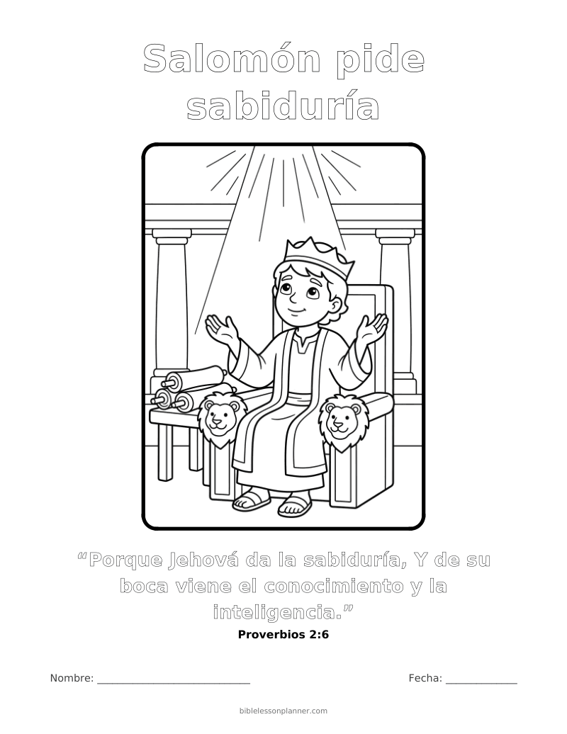 Dibujo para colorear: Salomón pide sabiduría, para imprimir, con el versículo Proverbios 2:6